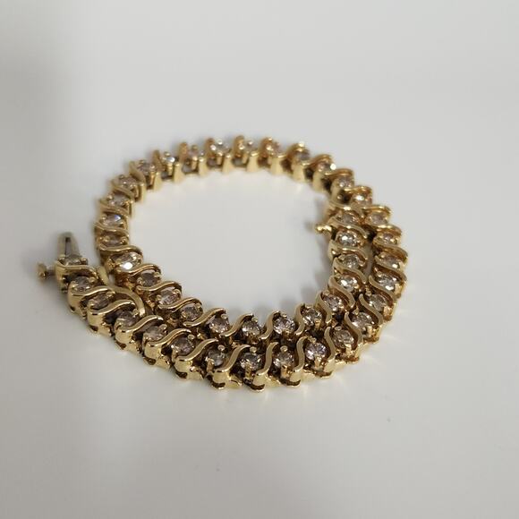 Vintage 14k Yellow Gold Diamond Tennis Bracelet 7" - Picture 5 of 9